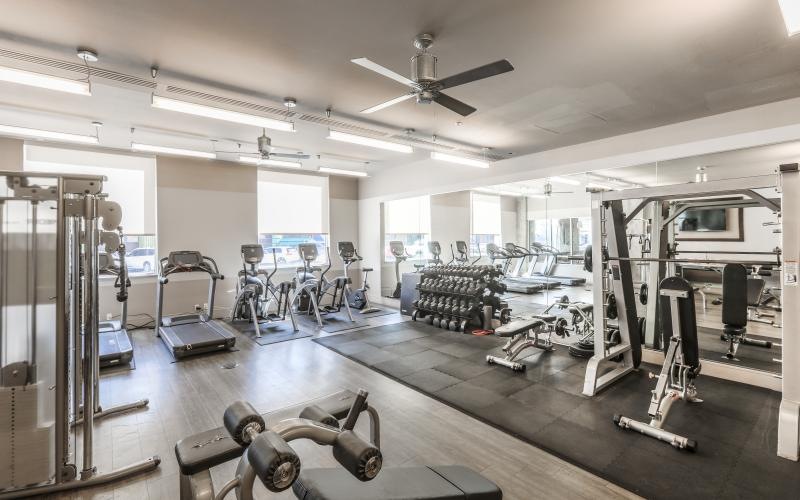 a gym with exercise equipment
