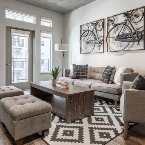 a living room with a couch and a coffee table